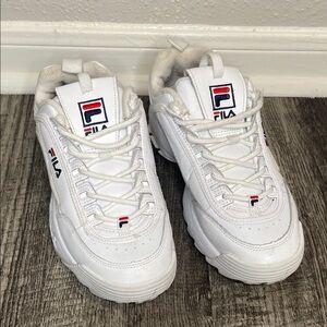 Fila White Sneakers with Red and Blue Accents